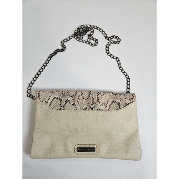 Steve Madden Snakeskin/ Cream Clutch Purse Crossbody Chain Strap Party - Picture 2 of 5